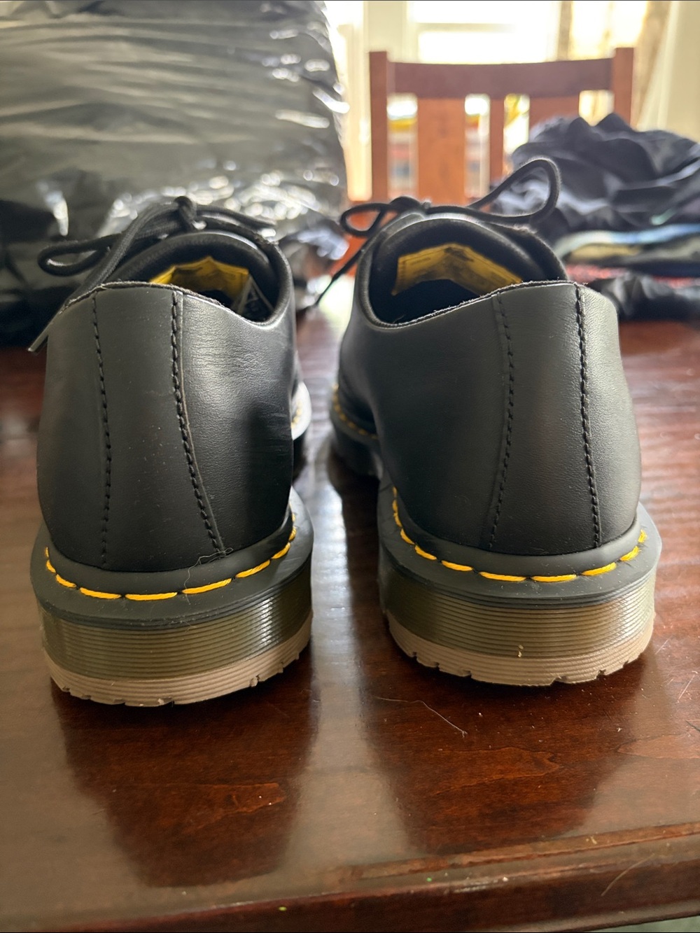 Dr. Martens Black Leather Lace-Up Oxford with Yellow Welt Stitching - Picture 2 of 3